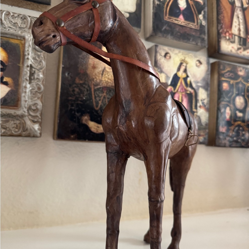 Vintage Leather &‎ Wood Horse Figurine — Equestrian Decor